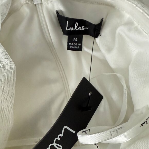 Lulus White Rhinestone Strapless Ruched Midi Dress M - Picture 4 of 8